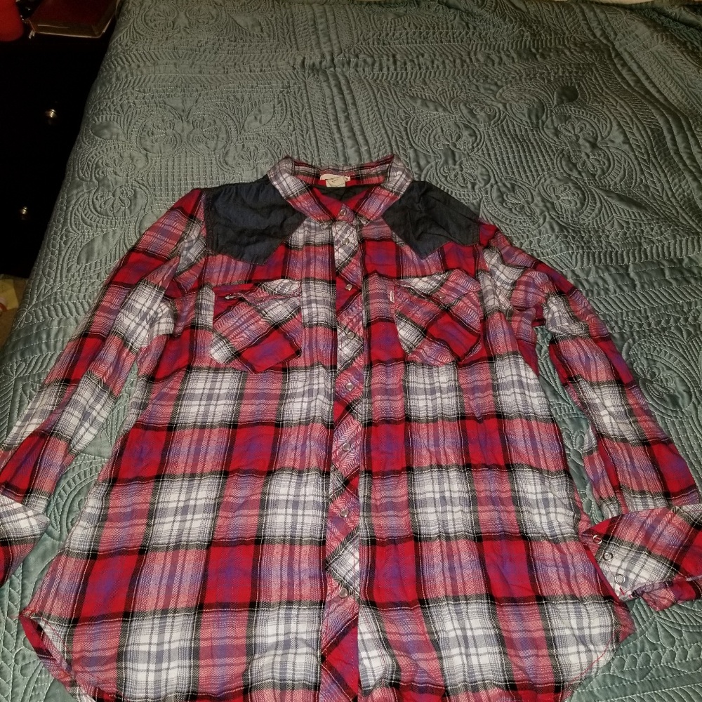 Plaid and denim shirt